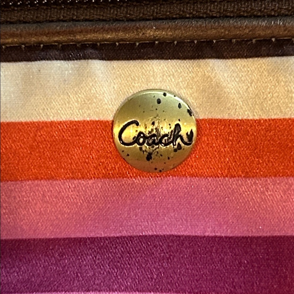 Coach Vintage Legacy Multicolor Striped Sateen With Leather Trim Cosmetic Pouch - Picture 9 of 9